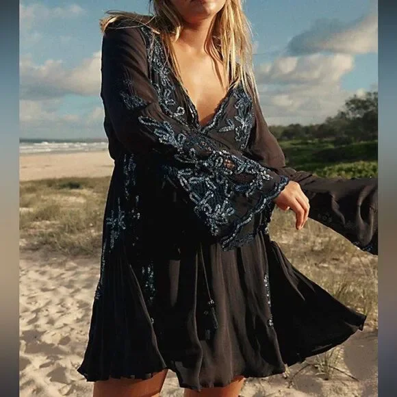 Free People | Dresses | Free People Lita Embellishedmini Dress In Black |  Poshmark